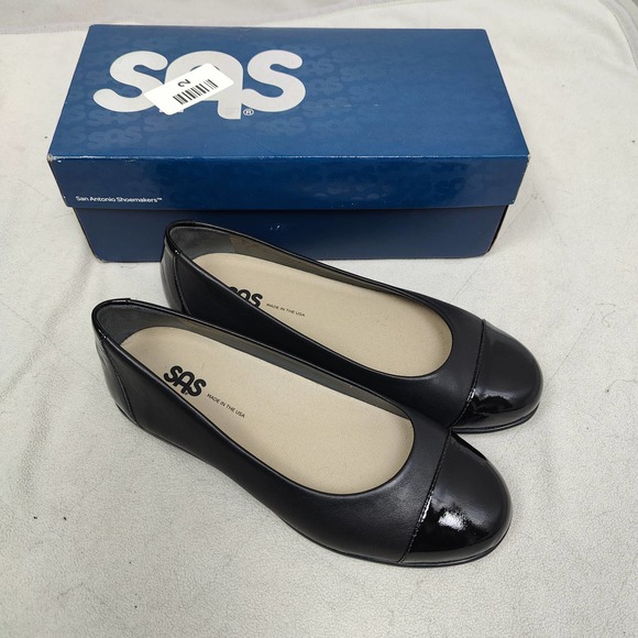 SAS Shoes Sas Scenic Cap Toe Flats Womens 8 Black Leather Comfort